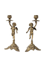 Antikes Paar Bronze Kerzenhalter – Junge Engel – Höhe 25 cm
