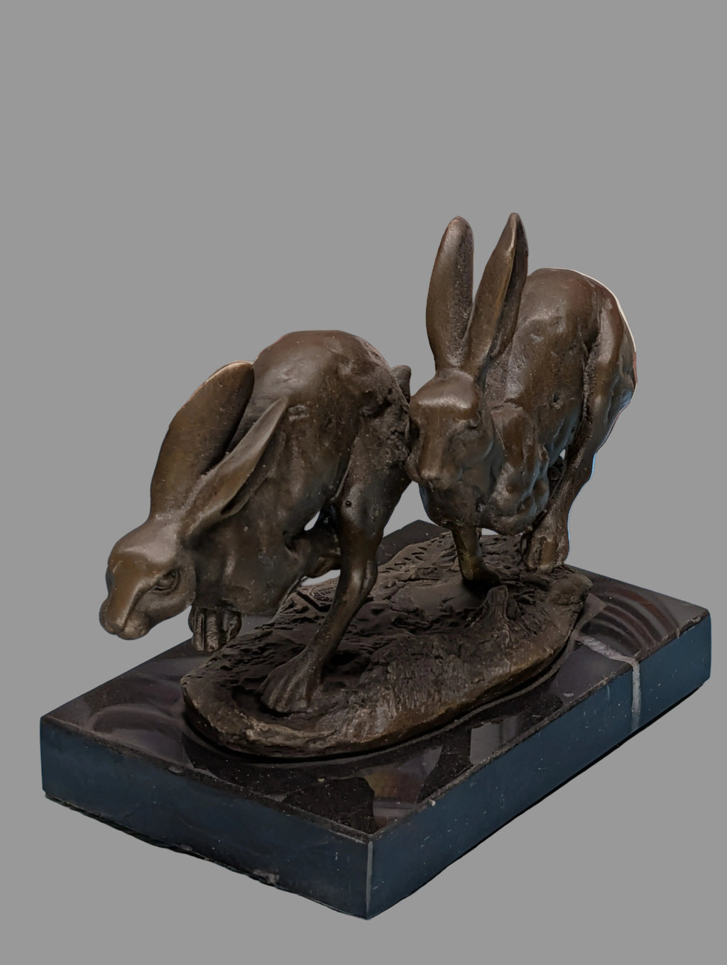 Moderne Bronzefigur Springende Hasen – 2er Set, Signiert & Gemarkt, 100% Bronze