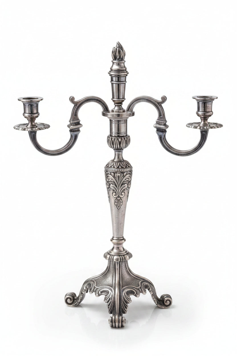 2 bougeoirs argentés – Antiques, hauteur 39 cm
