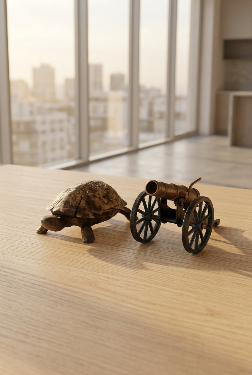 Vintage Deko Set . Kanonen & Schildkröte Nostalgische Kuriositäten Duo