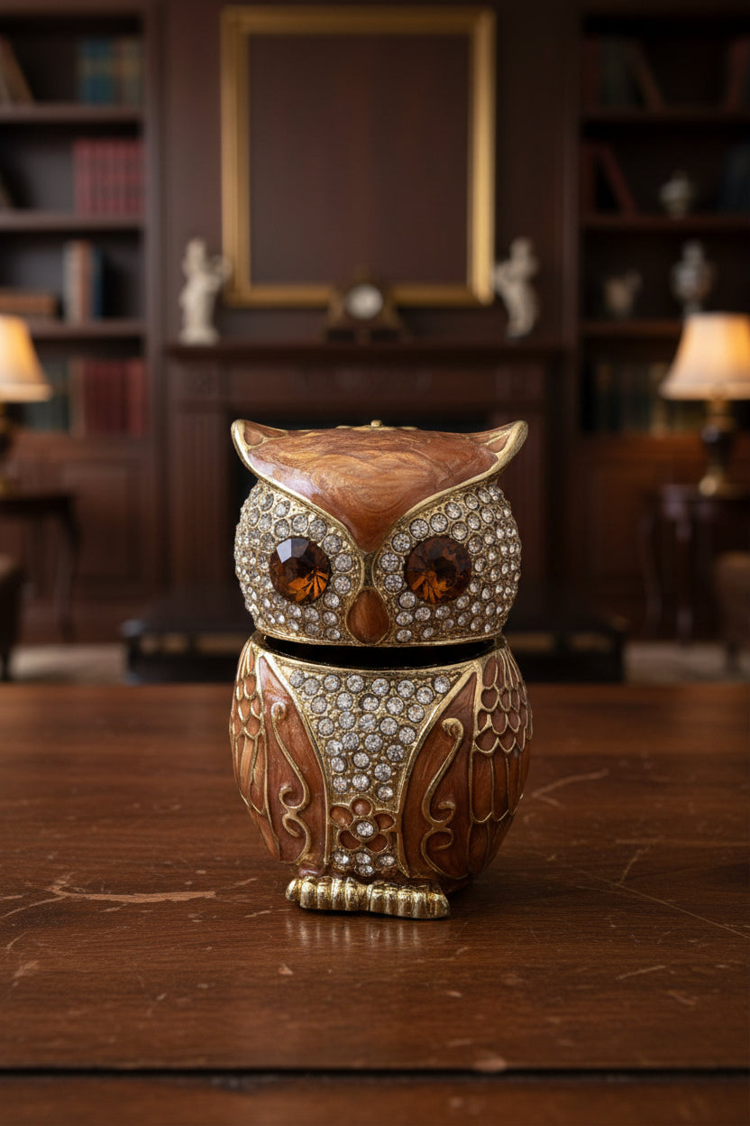 Boîte à pilules Hibou – Étain émaillé, hauteur 11 cm