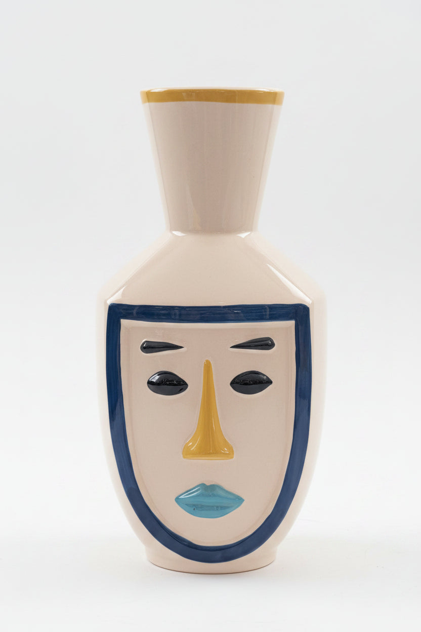 Vase visage en porcelaine 31 cm – Sculpture avec visage en relief