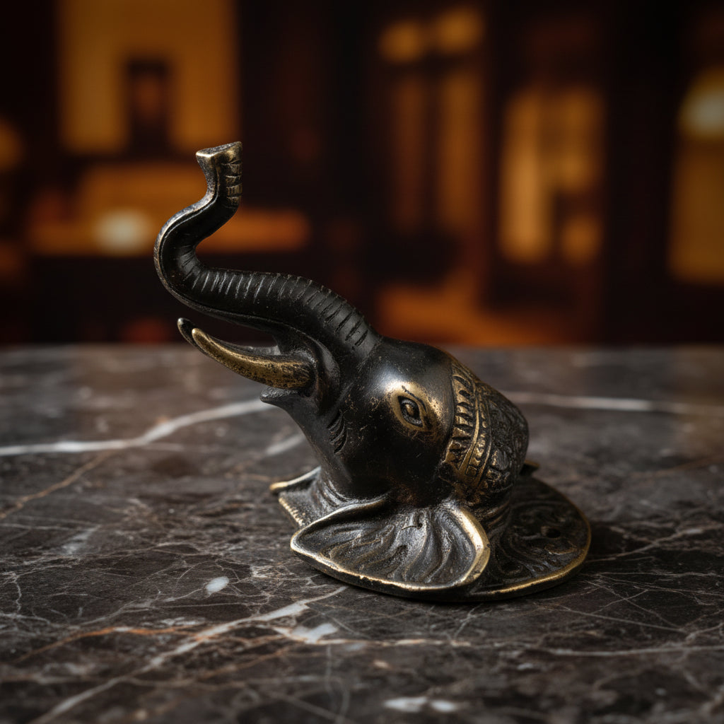 Patère Tête d'Éléphant – Crochet décoratif en bronze, hauteur 12 cm