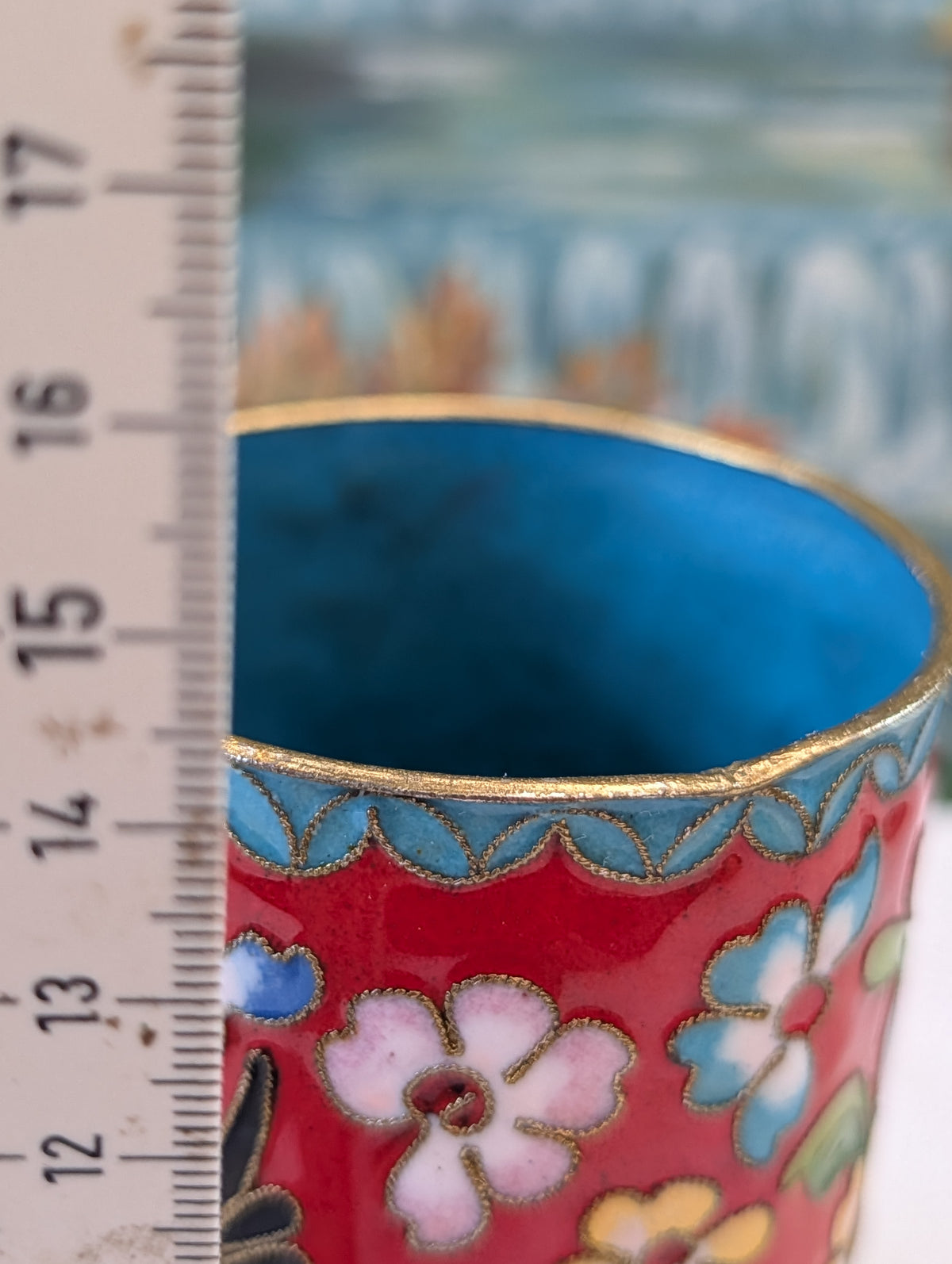 Cloisonné Vase Rot 14 cm – Vogel- und Blütendekor