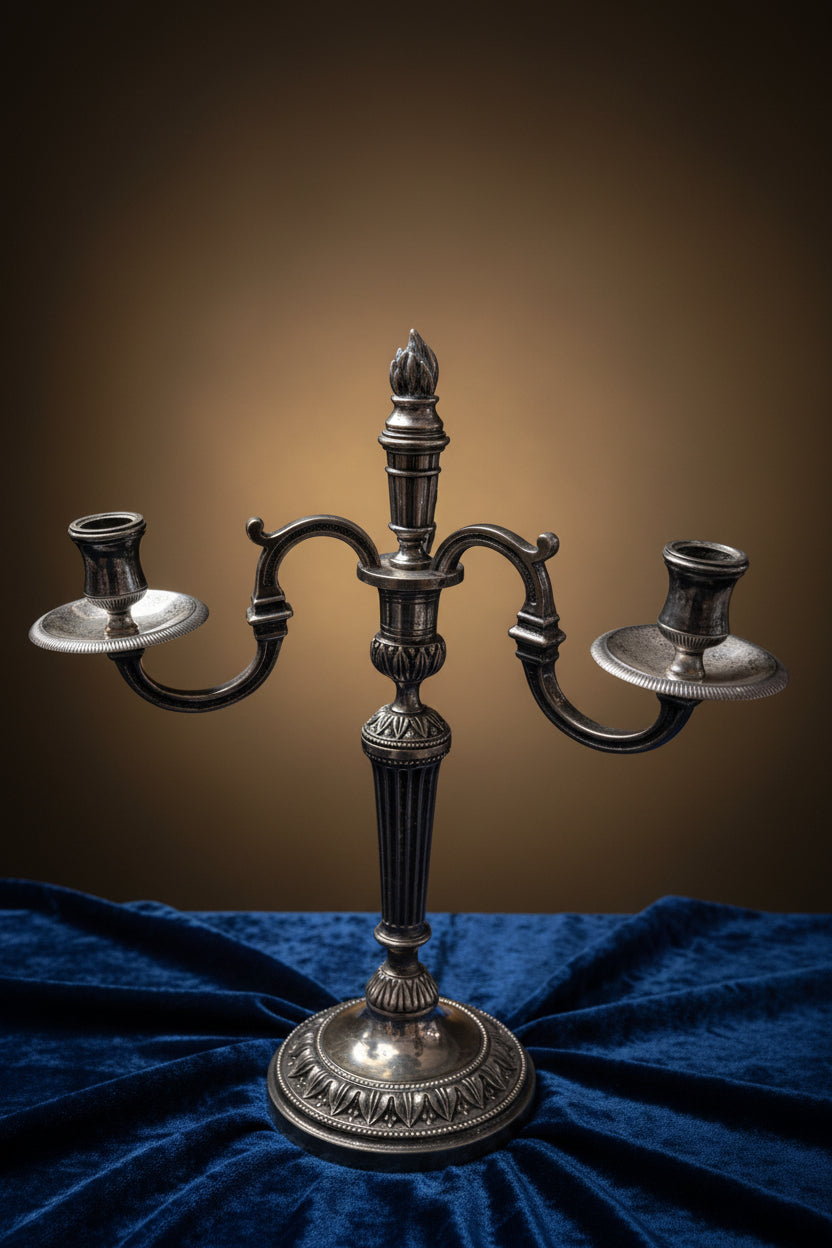2 bougeoirs argentés – Antiques, hauteur 39 cm