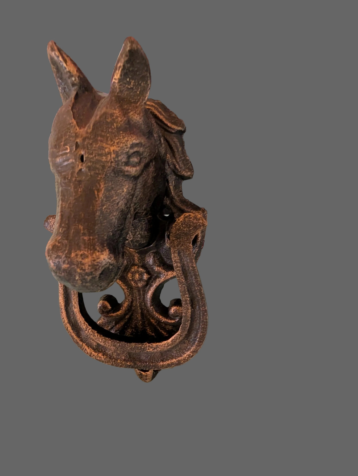 HEURTOIR VINTAGE EN FONTE AVEC TÊTE DE CHEVAL ET FER À CHEVAL