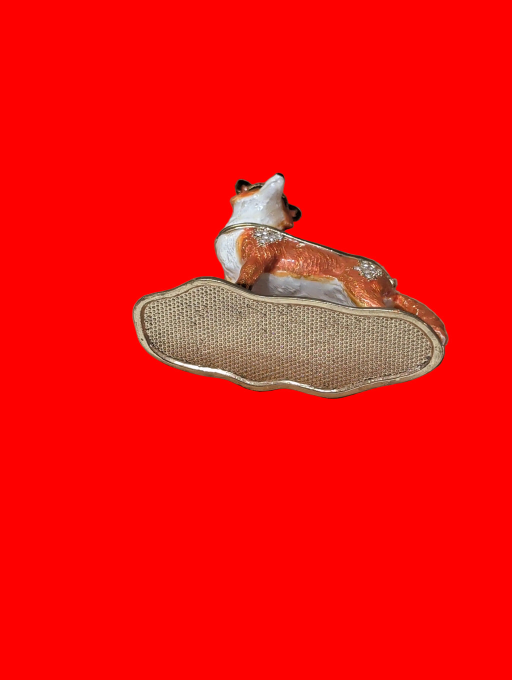 Pilulier – étain, émaillé motif renard