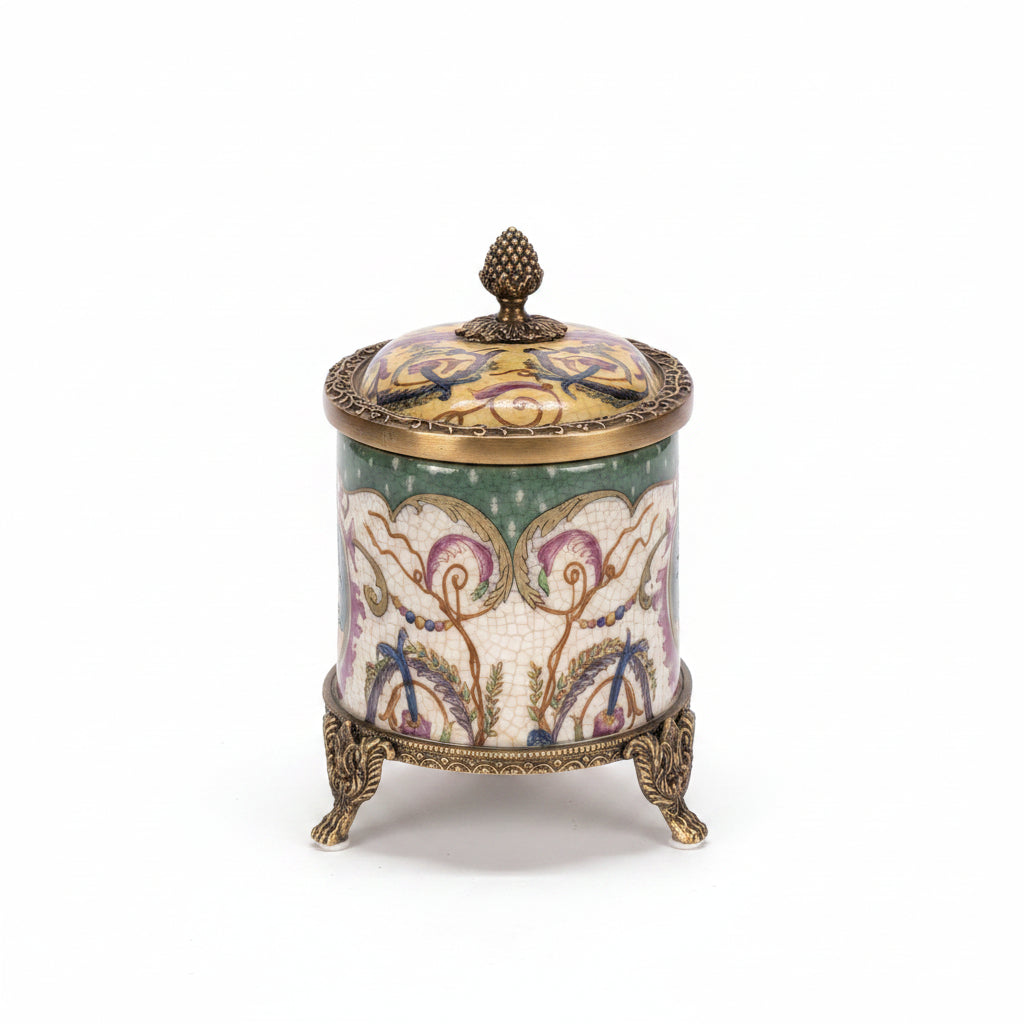 Élégante boîte à biscuits en porcelaine avec ouvre-bocal en bronze – Pièce de collection moderne