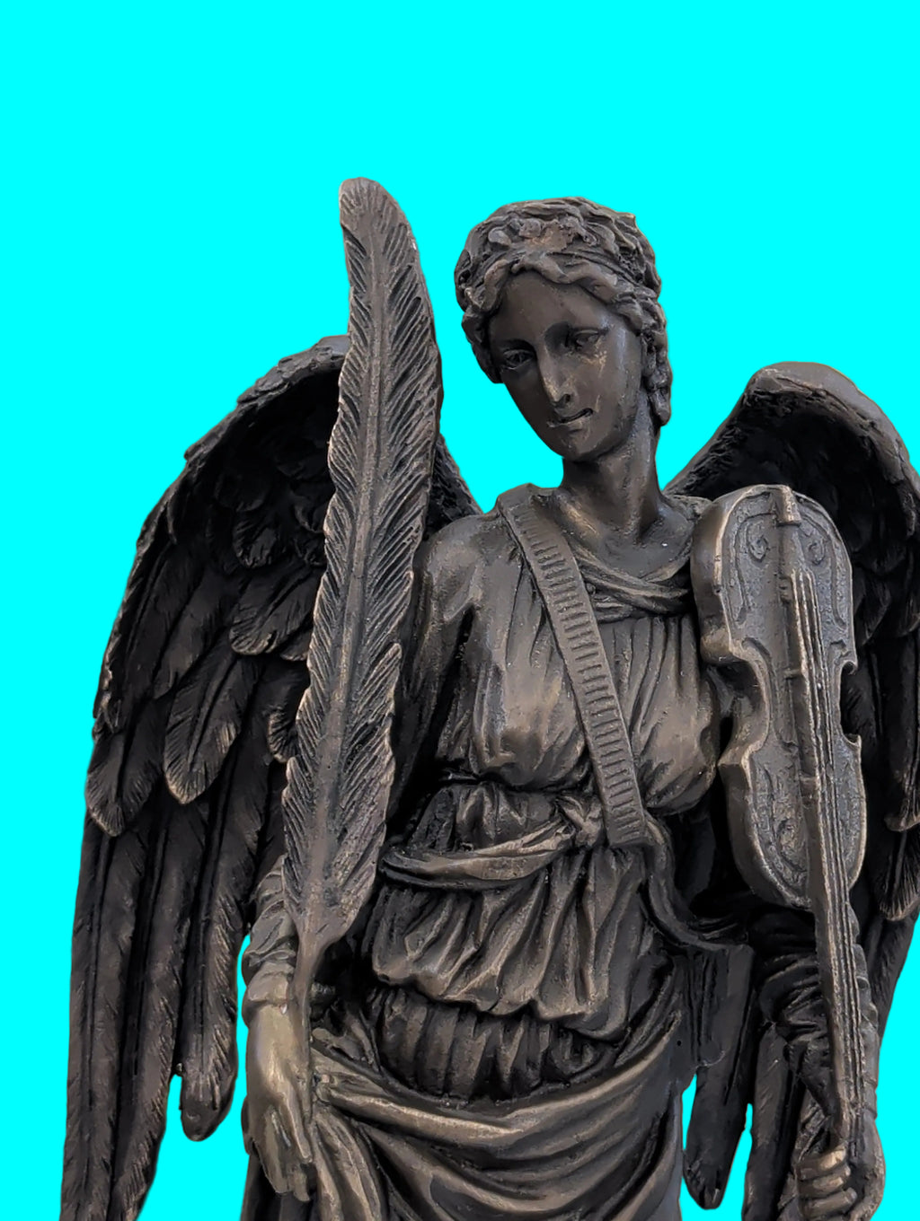 Bronzefigur Engel mit Feder und Flügeln – 35 cm, Sammlerstück