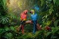 Figurines perroquets en fonte – Ara bleu et jaune & Ara chloroptère, 37 cm, Intérieur & Extérieur