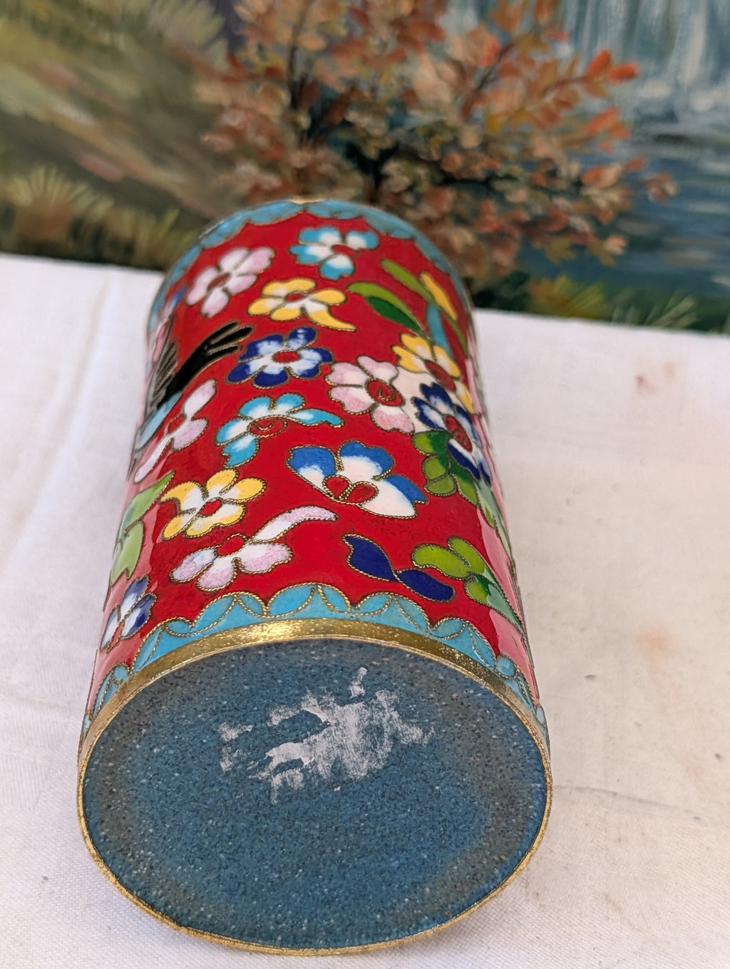 Cloisonné Vase Rot 14 cm – Vogel- und Blütendekor