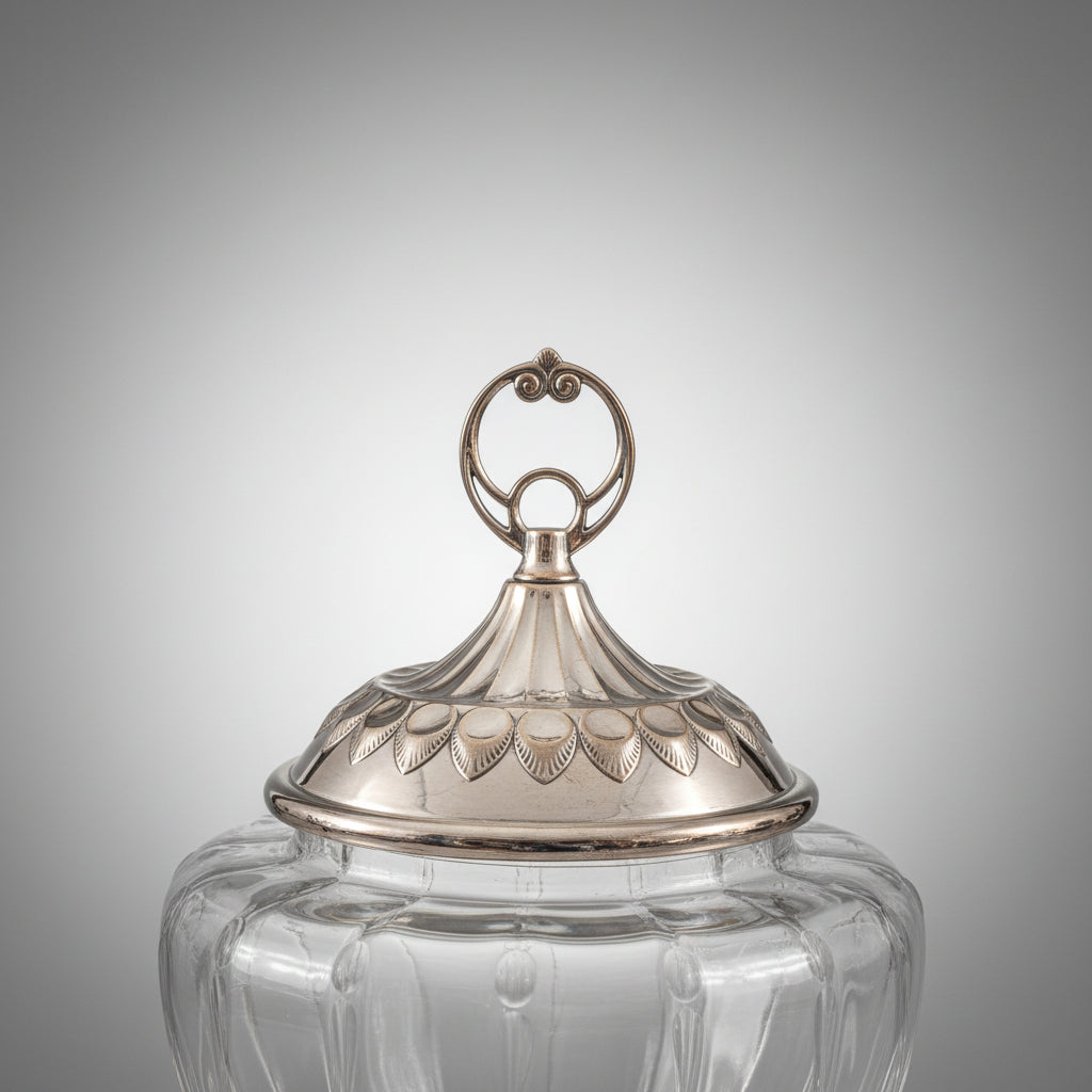 Amphore en verre avec couvercle argenté