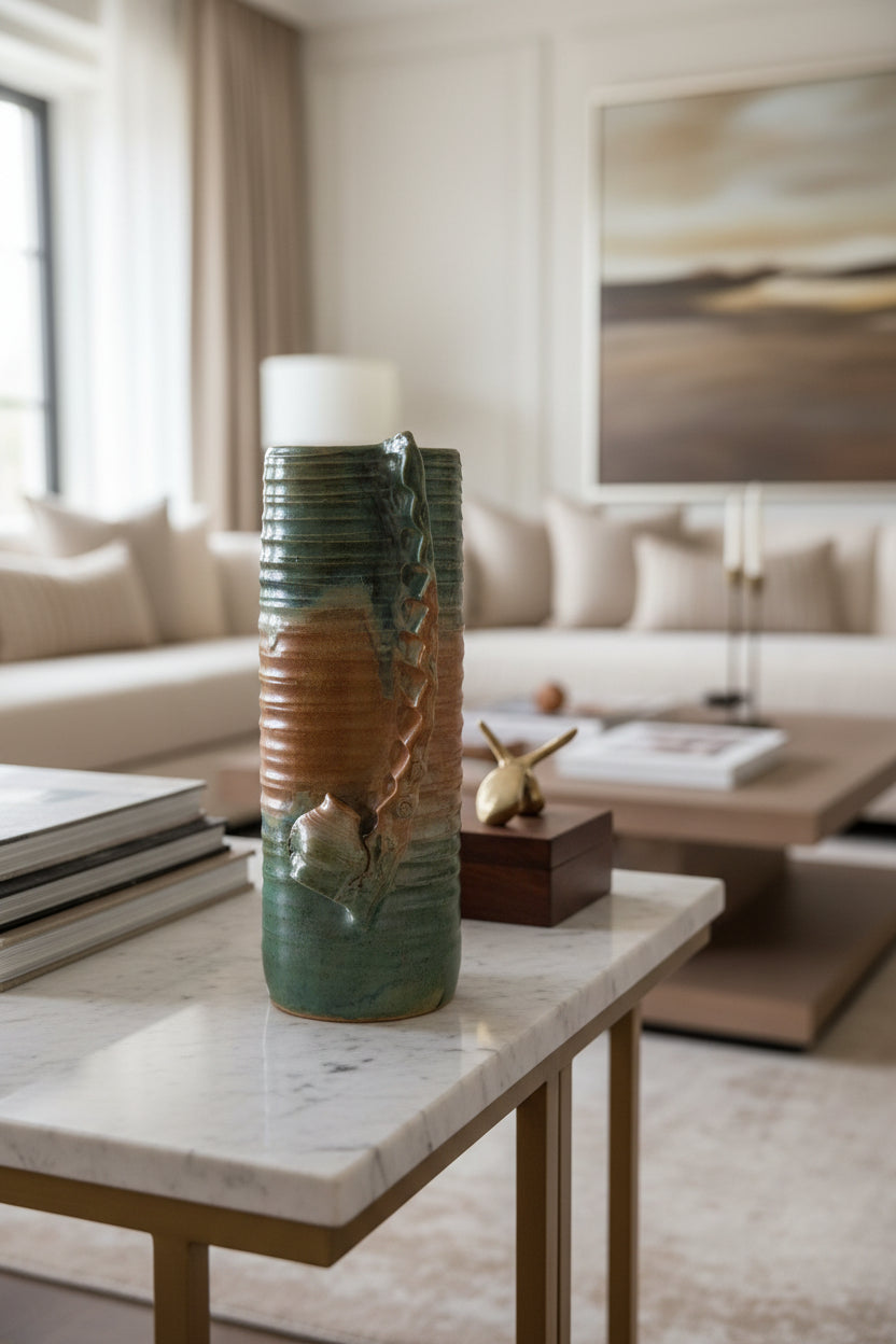 Einzig artige Keramik Vase organische Textur und eine erdige Farbpalette
