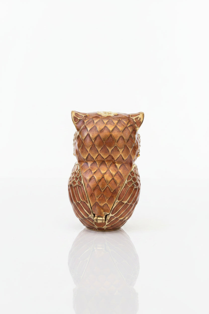 Boîte à pilules Hibou – Étain émaillé, hauteur 11 cm