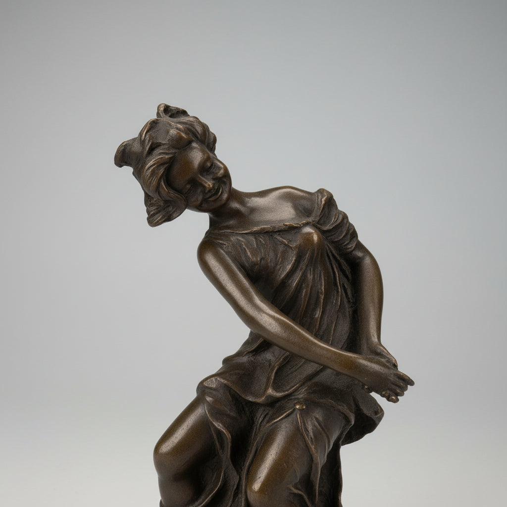 Bronze, figurine fille sur chaise – Belle sculpture en bronze, objet de collection