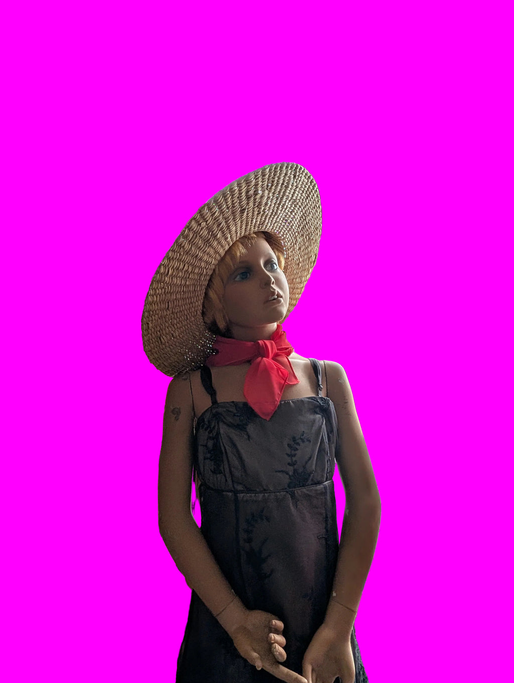 Enfant mannequin avec robe et chapeau – Ancien, pièce de collection