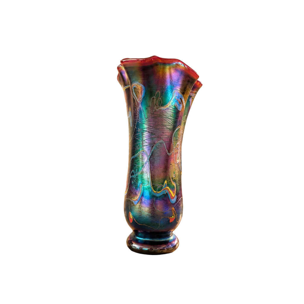 Grosse mehrfarbige Loetz-Vase aus Österreich – 60 cm