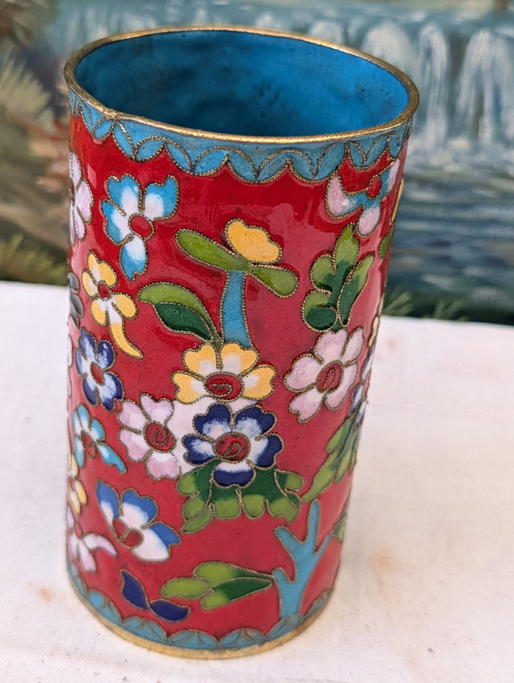 Cloisonné Vase Rot 14 cm – Vogel- und Blütendekor