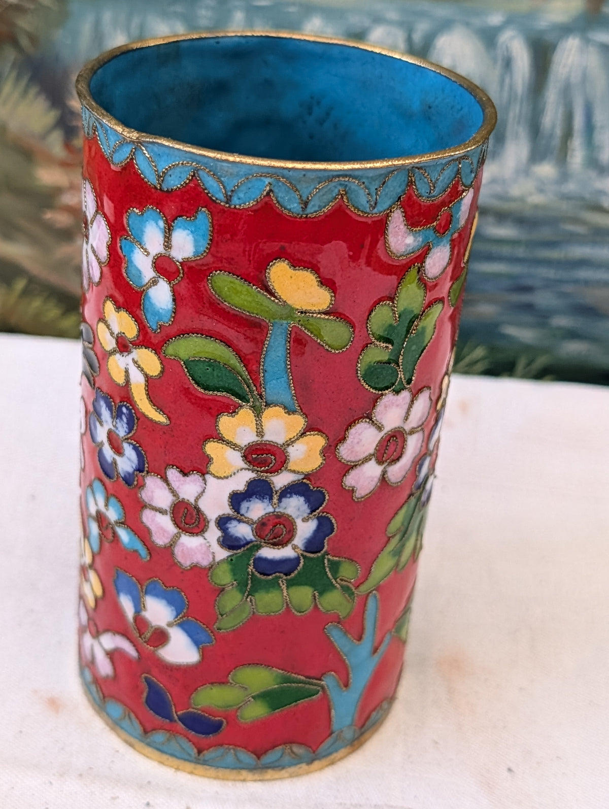 Cloisonné Vase Rot 14 cm – Vogel- und Blütendekor