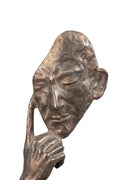 NACHDENKLICHES GESICHT MANNES  SILBERNE BRONZE SKULPTUR SIGNIERT