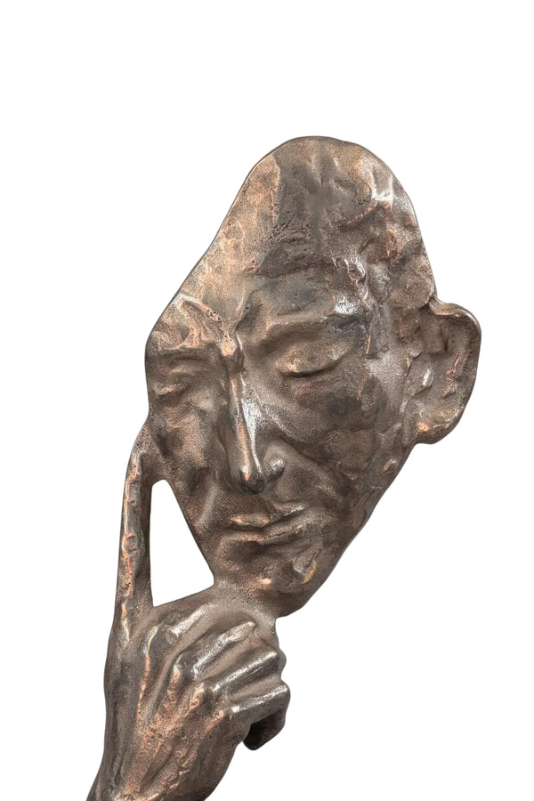 NACHDENKLICHES GESICHT MANNES  SILBERNE BRONZE SKULPTUR SIGNIERT