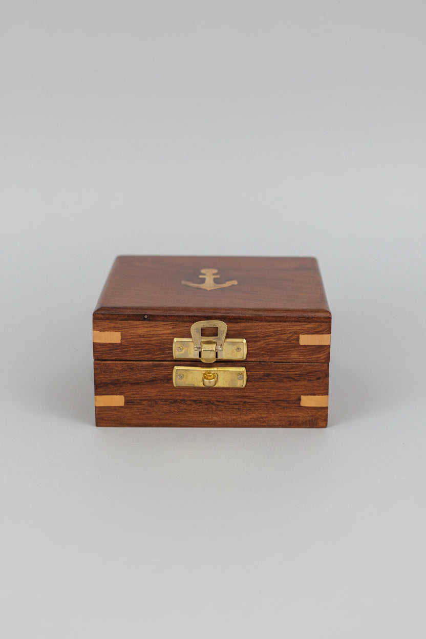 COMPAS NAUTIQUE VINTAGE STANLEY LONDON EN LAITON SINUS NATUREL DANS UNE BOÎTE EN BOIS
