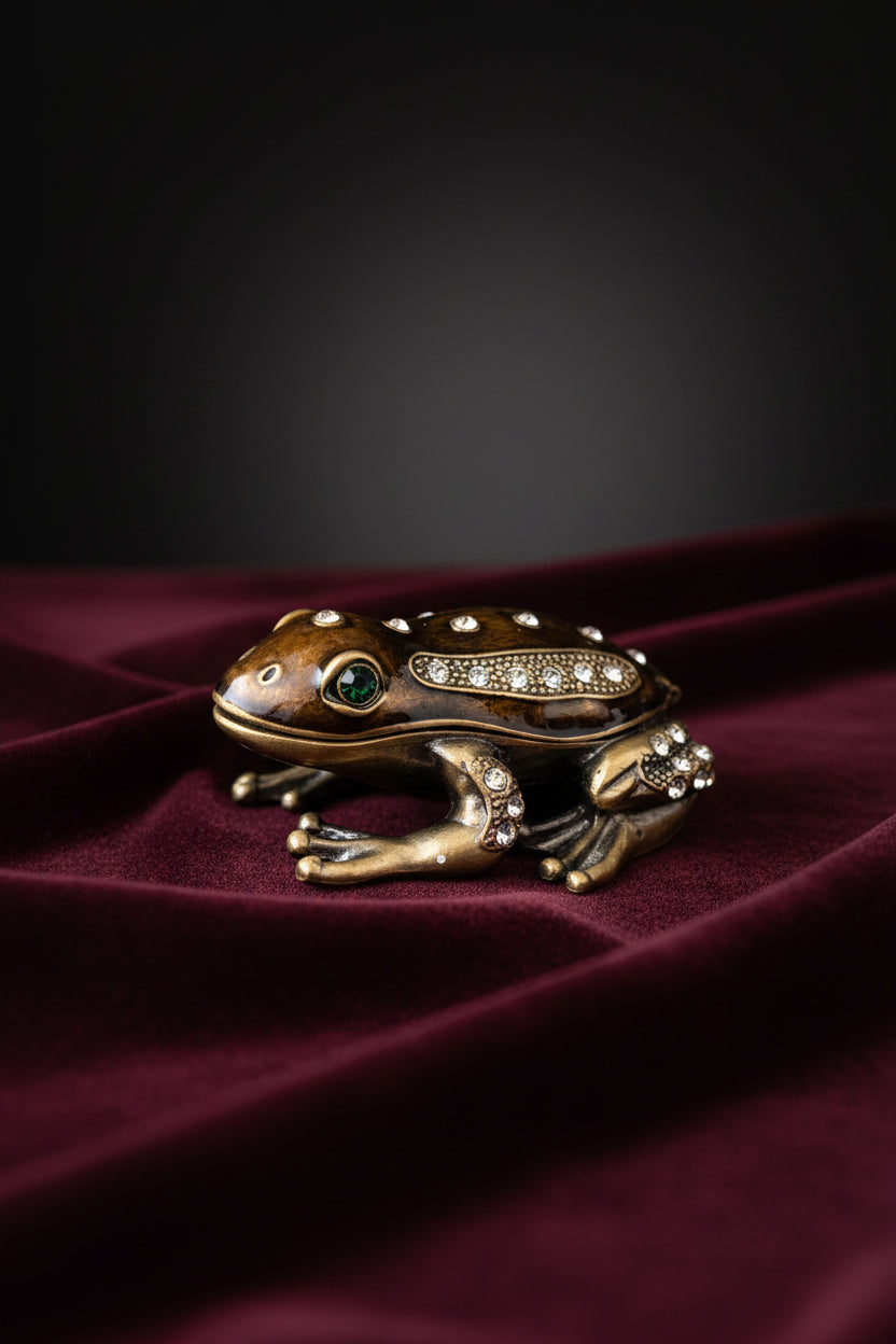 Pillendose Frosch – Emailierter Zinn, Länge 11 cm
