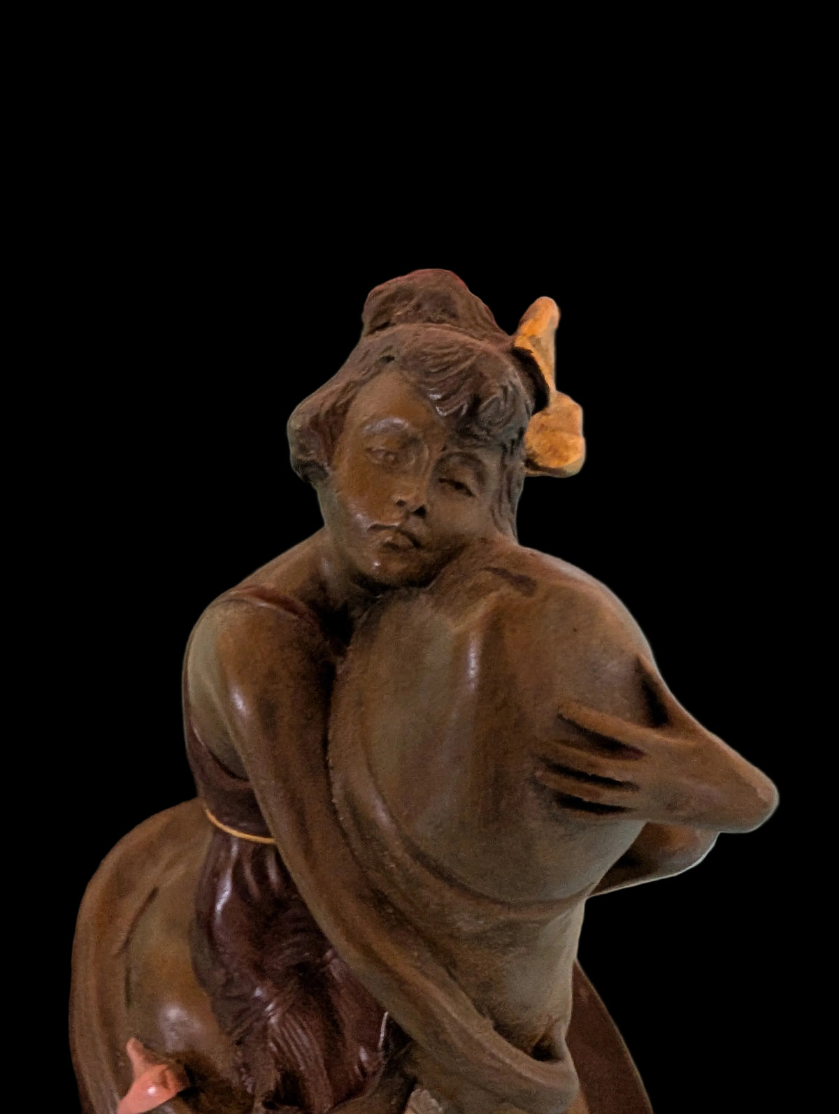 TOP EROTISCHE BRONZE FIGUR EINER LADY , DIE EINEM PHALLUS UMARMT