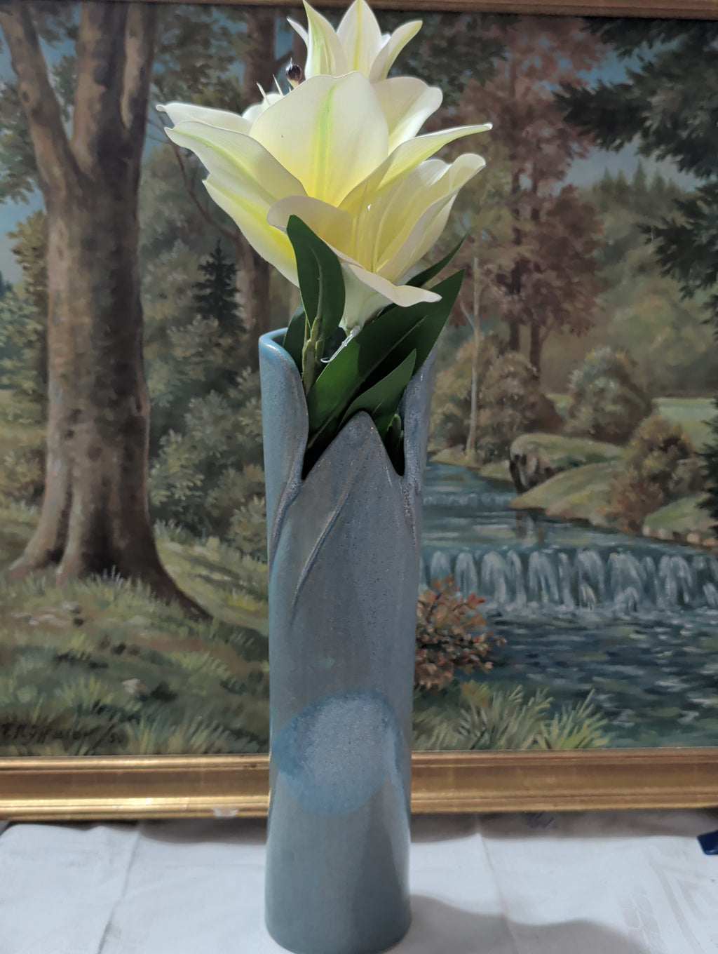 Vase française en argile, années 1970 – Vase à fleurs 33 cm