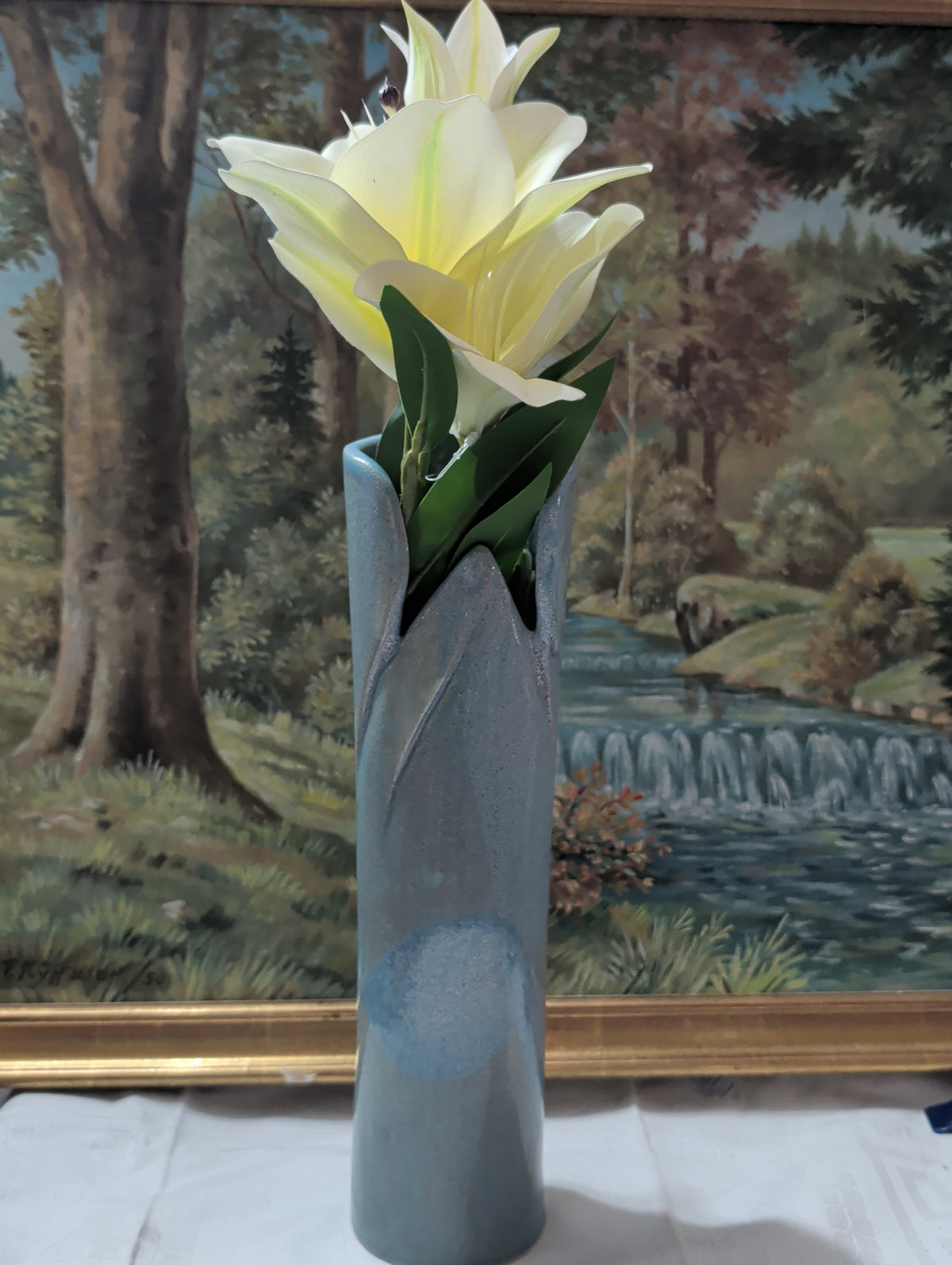 Vase française en argile, années 1970 – Vase à fleurs 33 cm