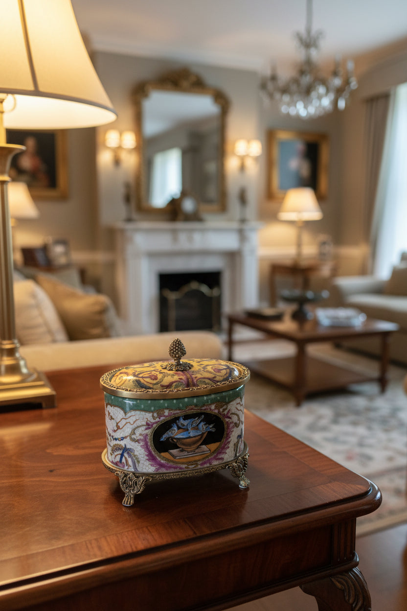 Élégante boîte à biscuits en porcelaine avec ouvre-bocal en bronze – Pièce de collection moderne