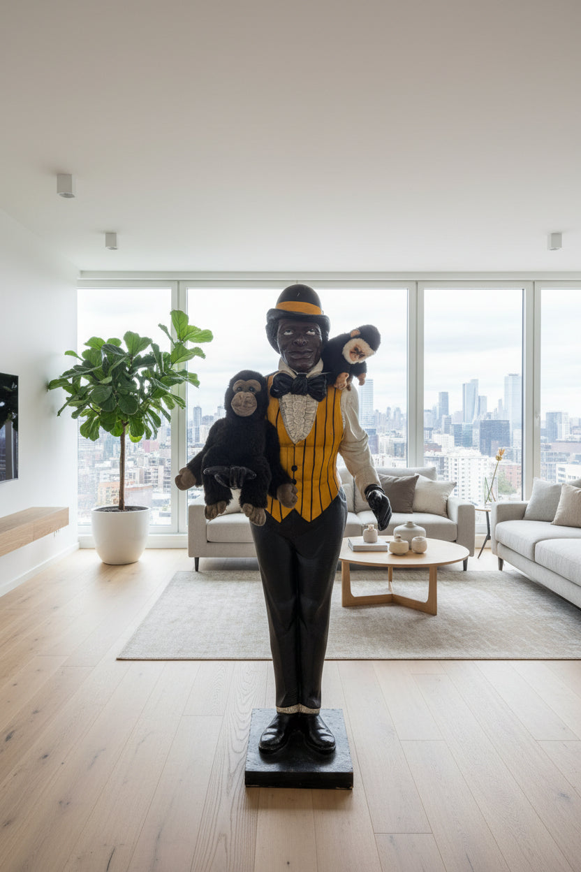 Figure de jazz grandeur nature Hôtel Boy Art Déco – Sculpture en résine 184 cm, Déco Vintage