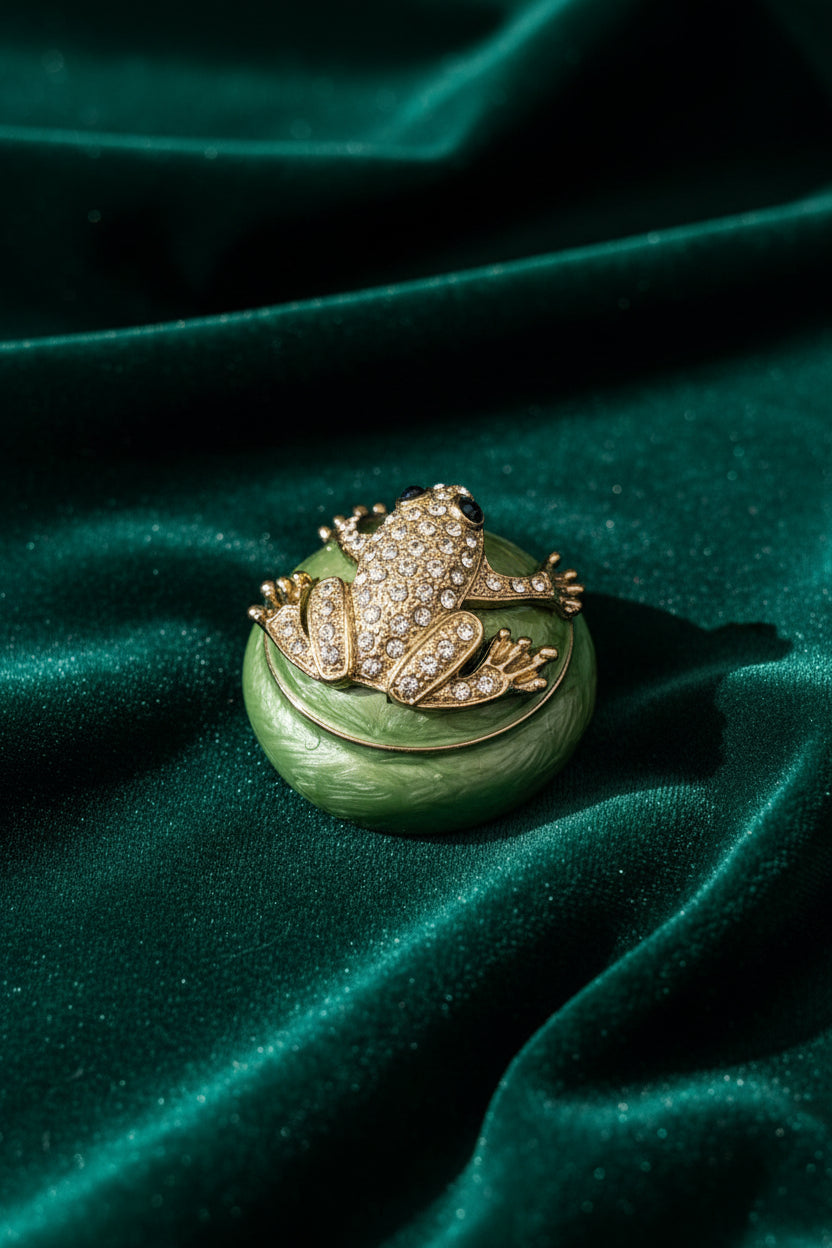 Pilulier en émail en forme de grenouille – Rond, 7 cm de diamètre