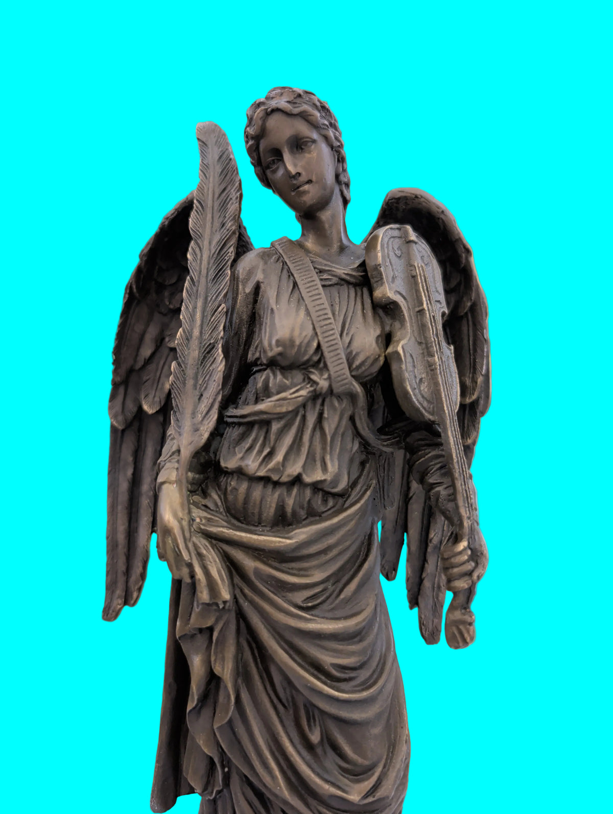 Bronzefigur Engel mit Feder und Flügeln – 35 cm, Sammlerstück