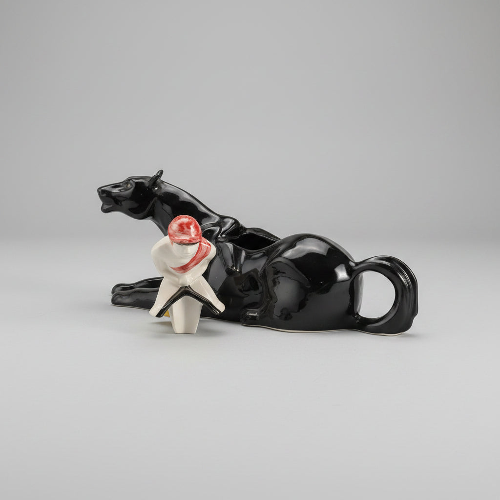 Théière en porcelaine Chevaux Cavaliers – Excellent état, pièce de collection