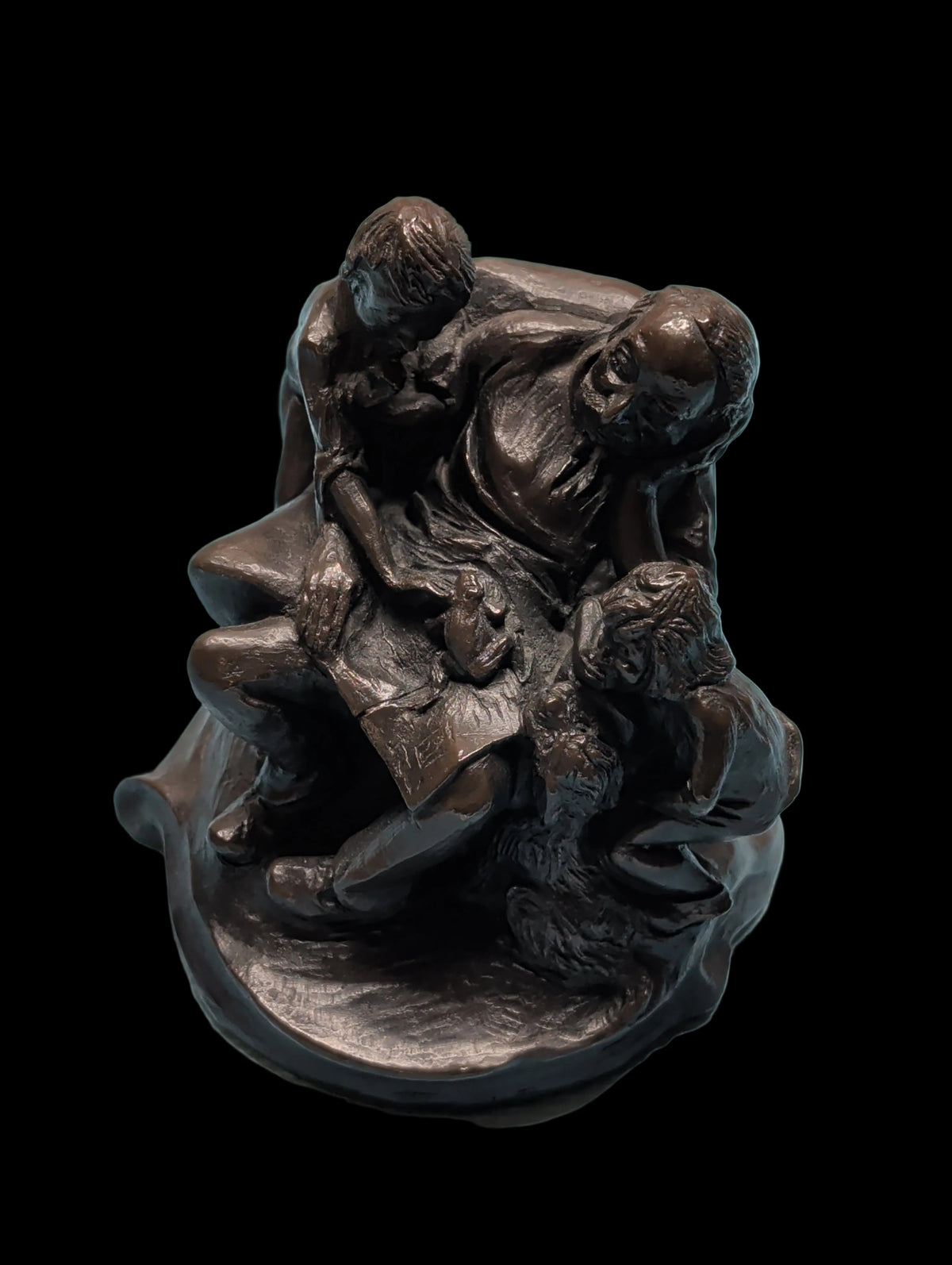 Antike Bronzefigur – Vater und Kind, Frankreich um 1900, 14 cm