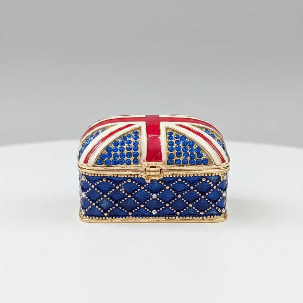 Vintage Emaillierte Union Jack Schmuckdose – Britisches Design, Liebhaberstück