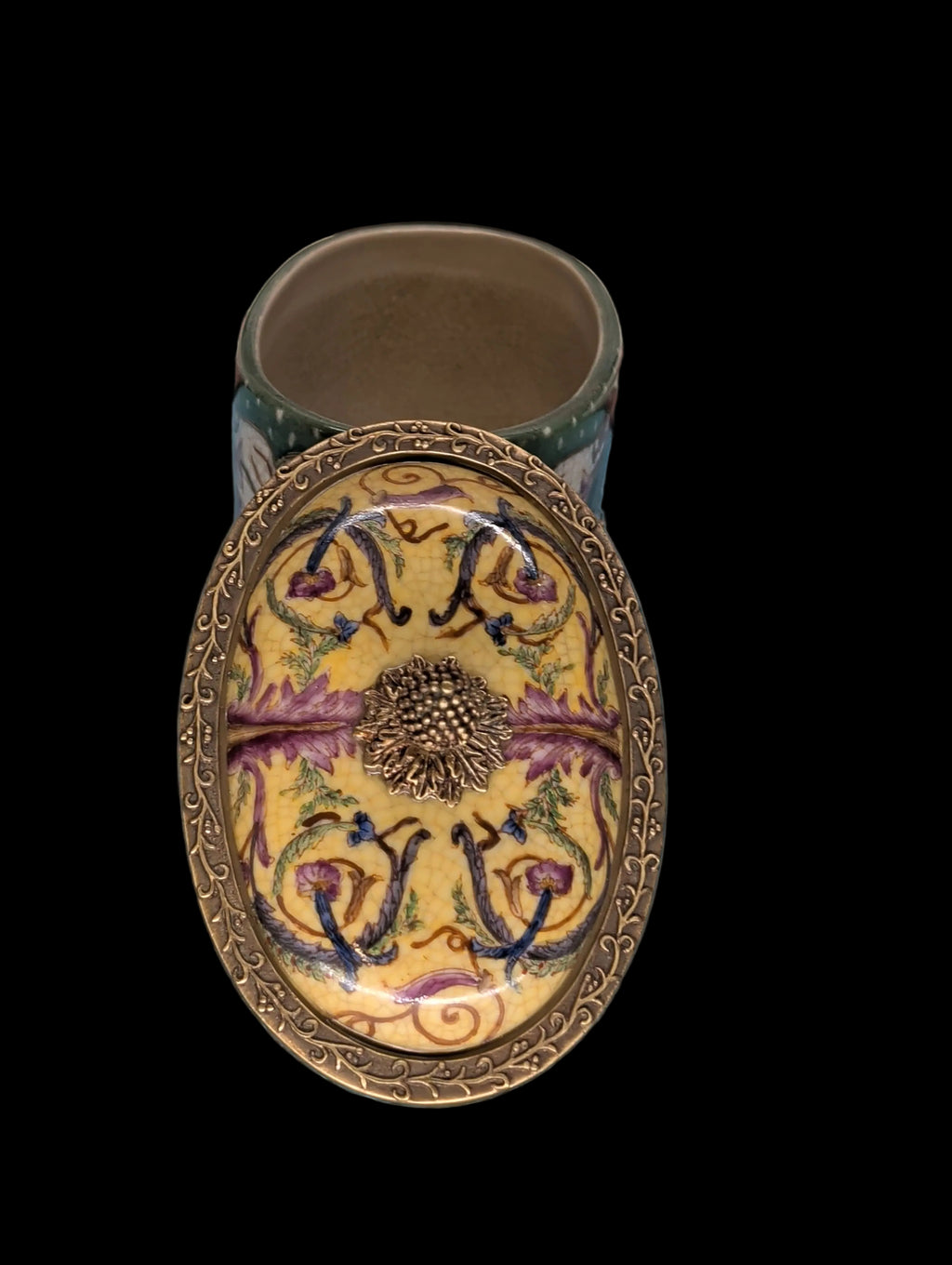 Élégante boîte à biscuits en porcelaine avec ouvre-bocal en bronze – Pièce de collection moderne