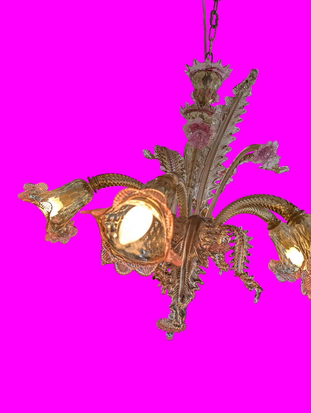 Lustre vénitien de Murano à 6 bras – Véritable verre de Murano, vintage vers 1940, pièce de collection