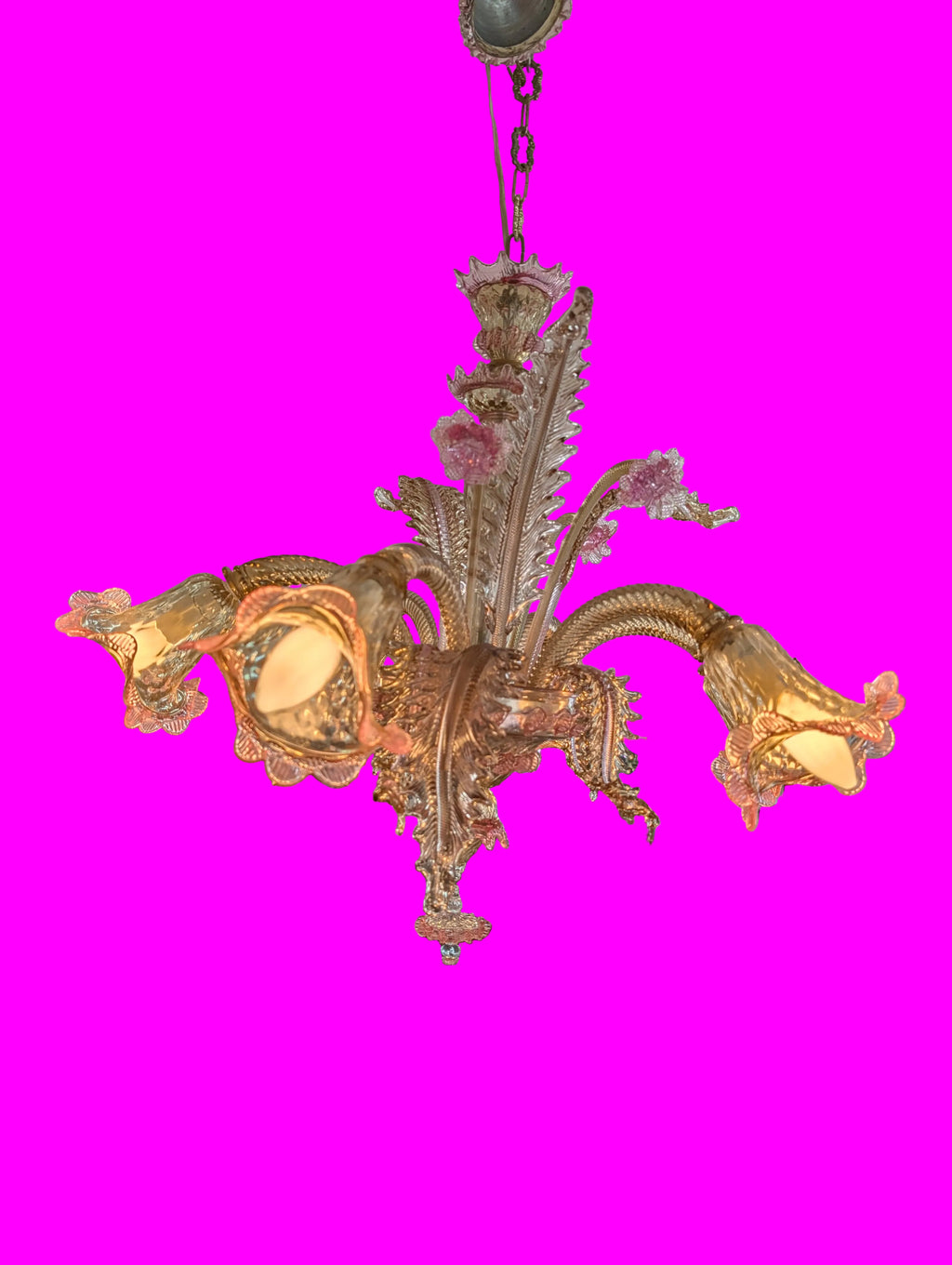 Lustre vénitien de Murano à 6 bras – Véritable verre de Murano, vintage vers 1940, pièce de collection