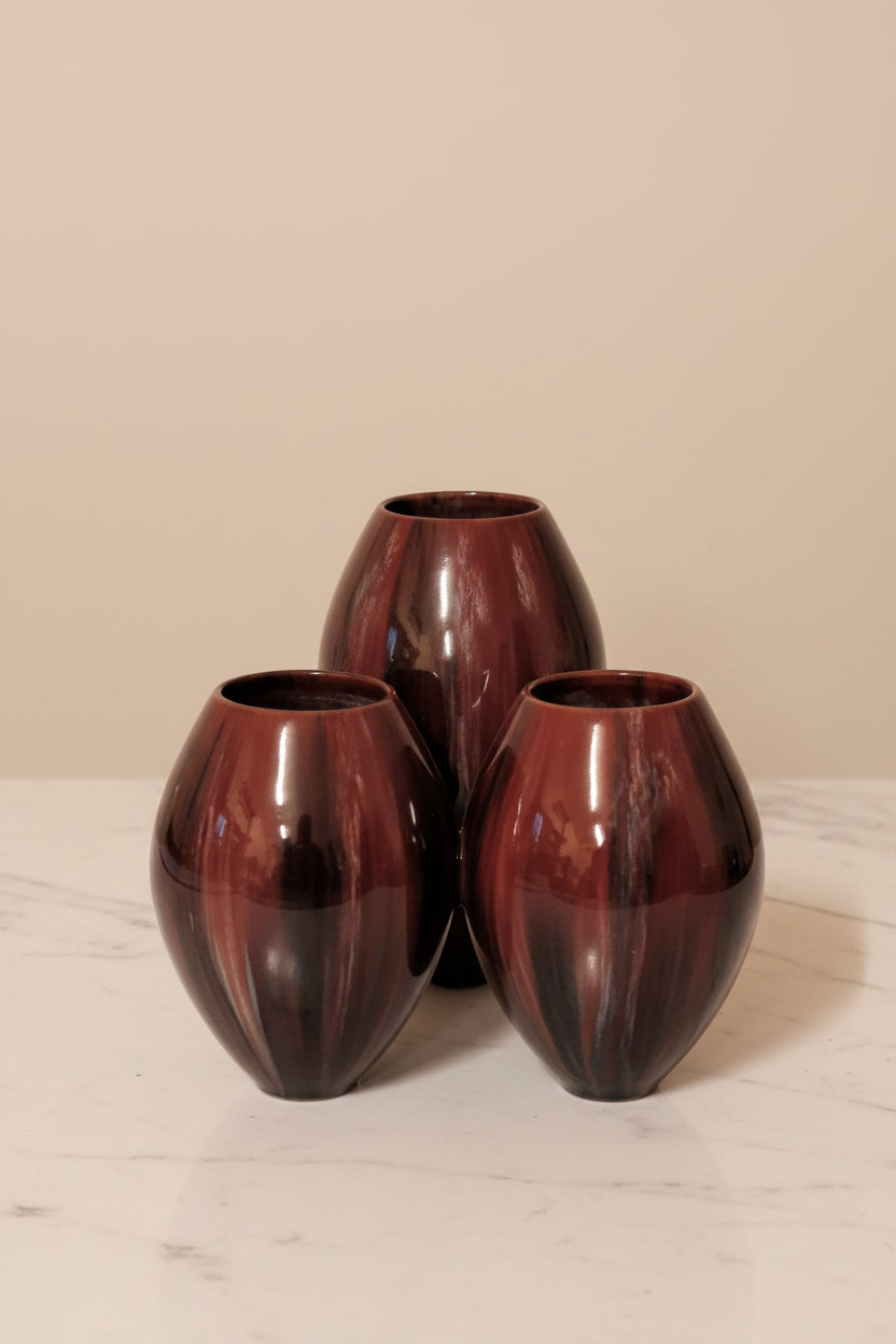 Service de vases à fleurs anciens France années 1960 – 3 pièces, multicolore, 23 cm