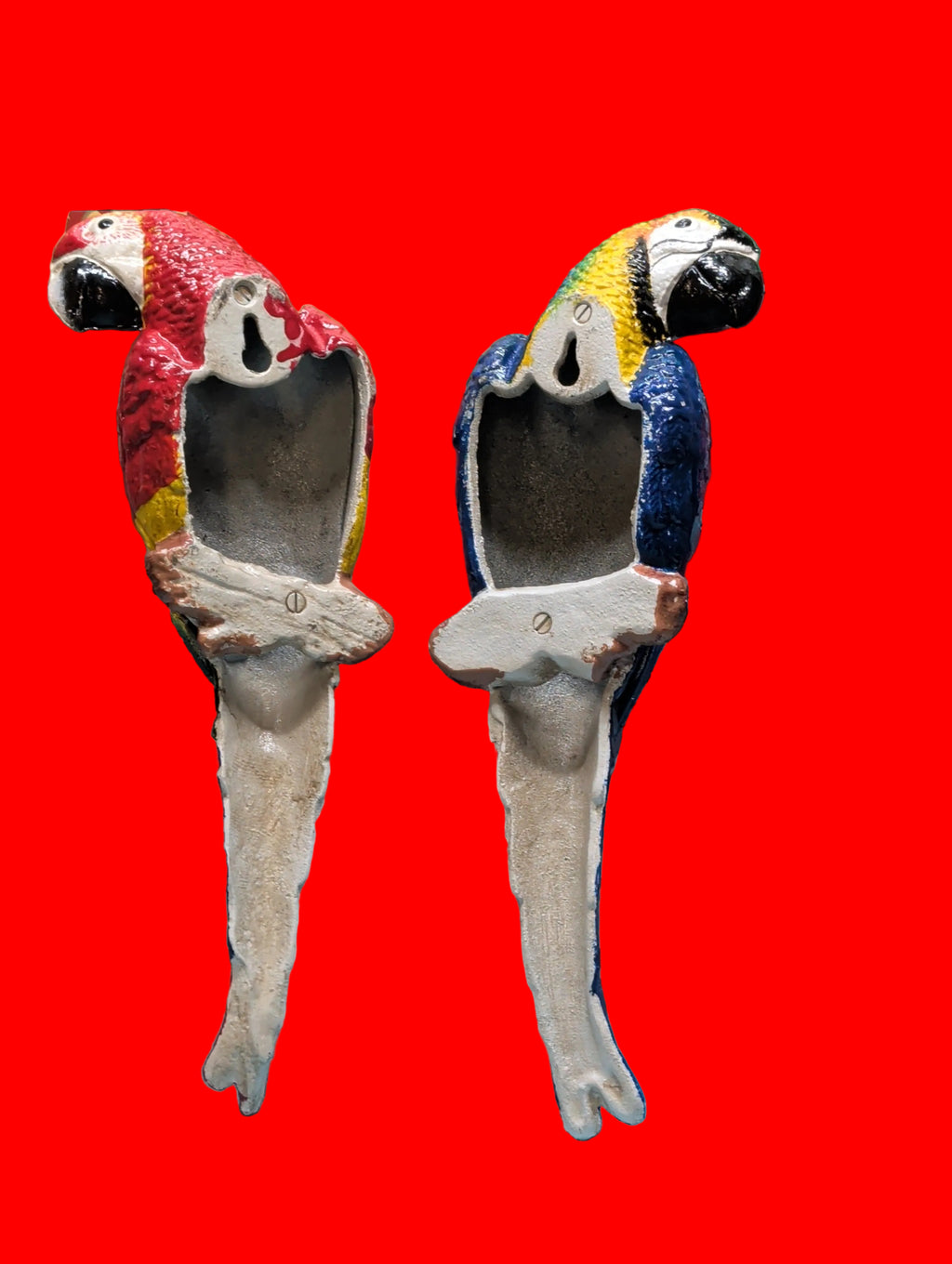 Figurines perroquets en fonte – Ara bleu et jaune & Ara chloroptère, 37 cm, Intérieur & Extérieur