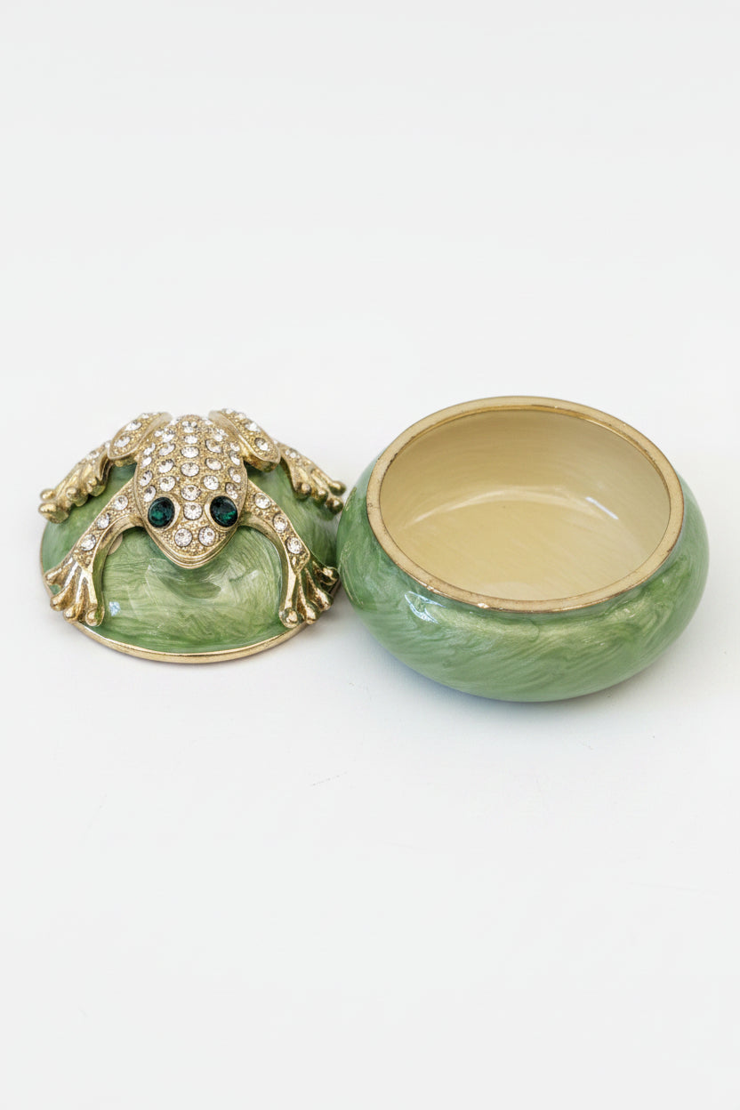 Pilulier en émail en forme de grenouille – Rond, 7 cm de diamètre