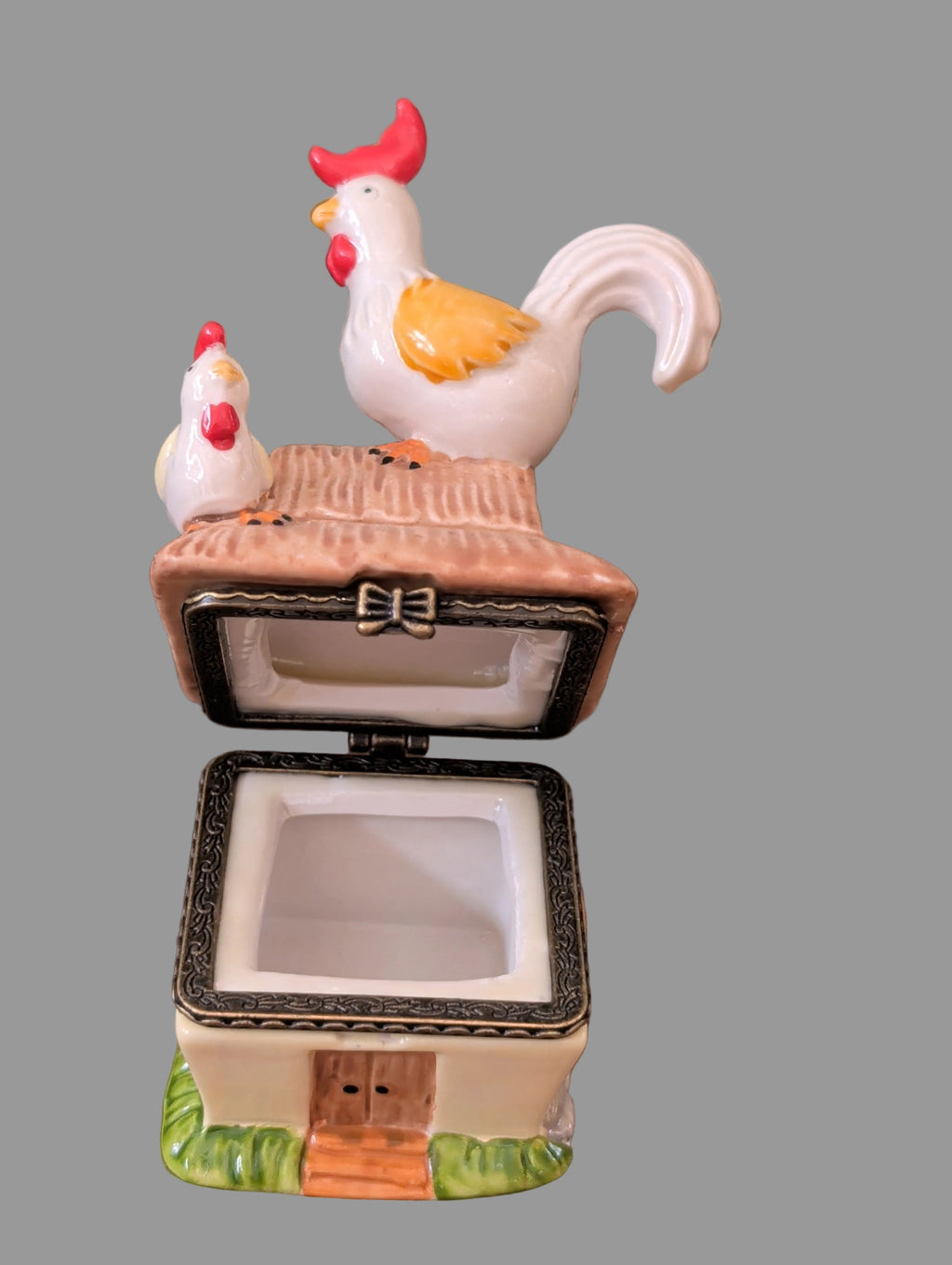 Kleine Antike Limoges Porzellan Dose mit Huhn – Frankreich Vintage Sammlerstück