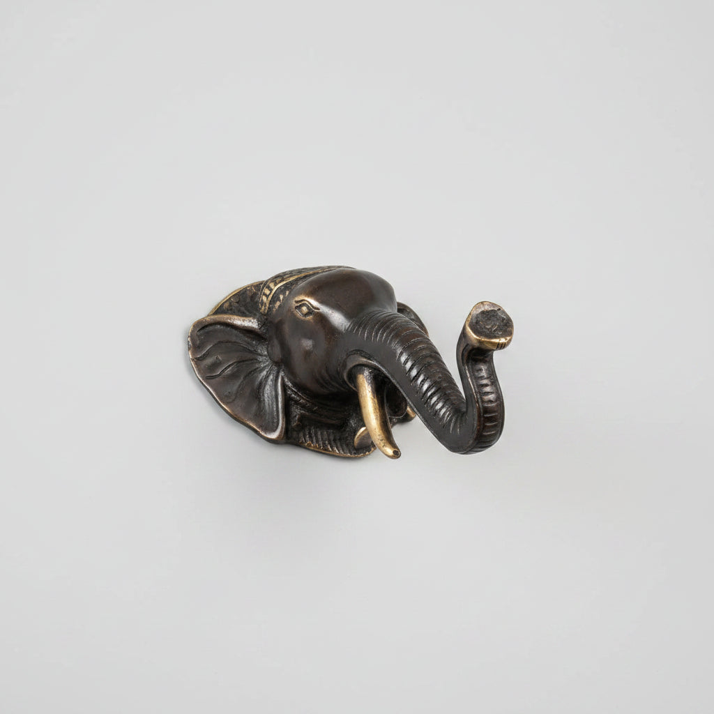 Patère Tête d'Éléphant – Crochet décoratif en bronze, hauteur 12 cm