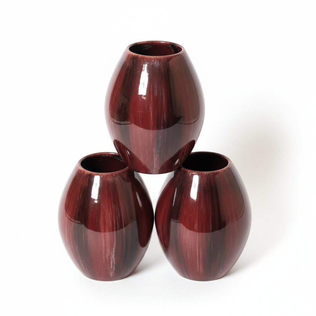Service de vases à fleurs anciens France années 1960 – 3 pièces, multicolore, 23 cm