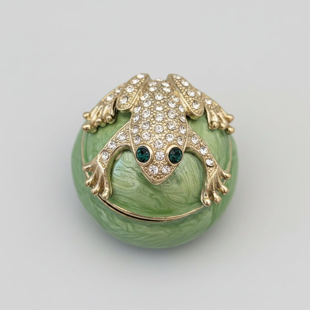 Pilulier en émail en forme de grenouille – Rond, 7 cm de diamètre