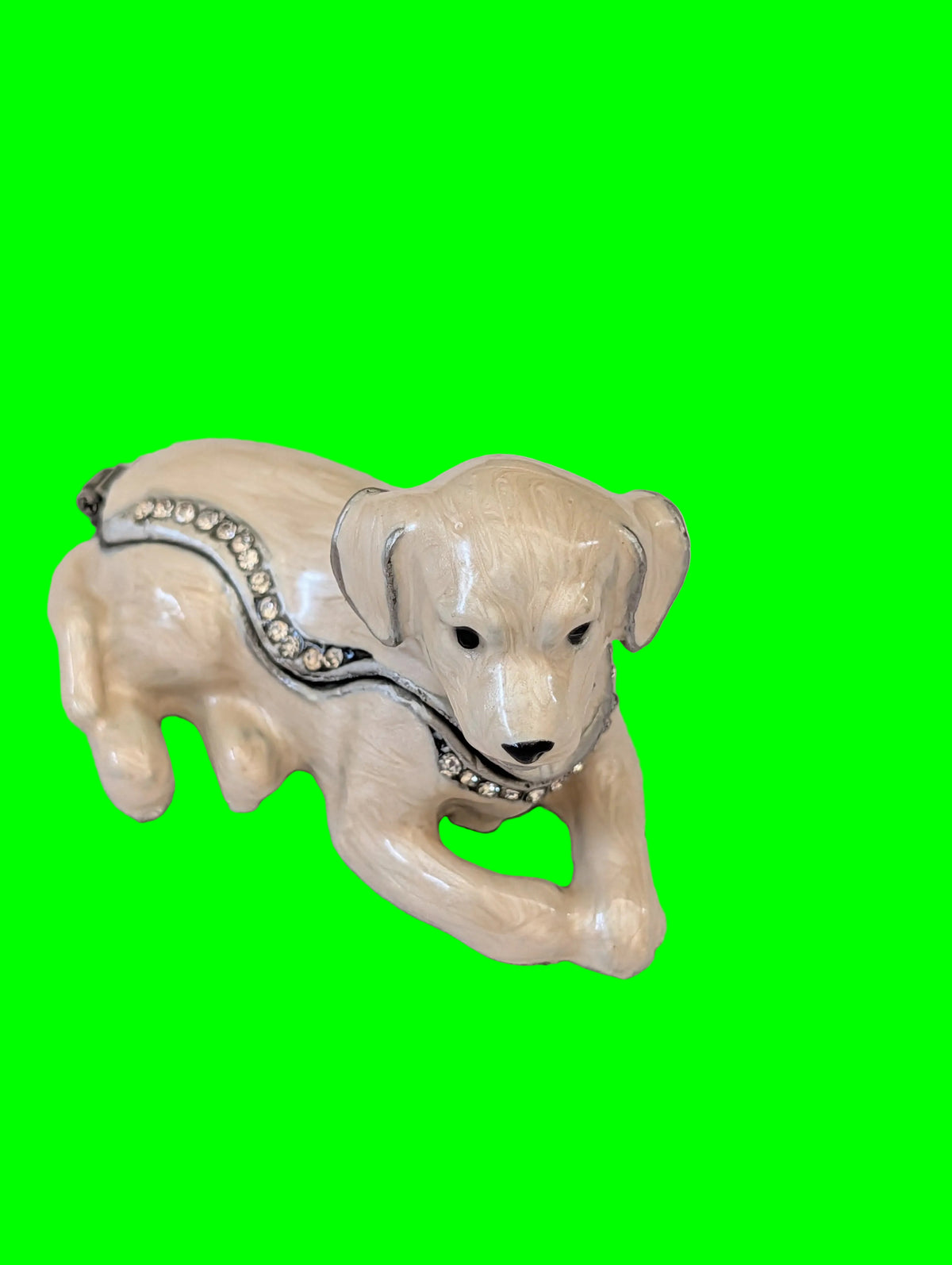 Pillendose Hund – Emailierter Zinn, Länge 11 cm