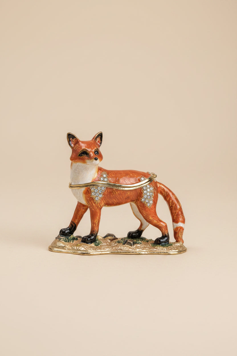 Pilulier – étain, émaillé motif renard
