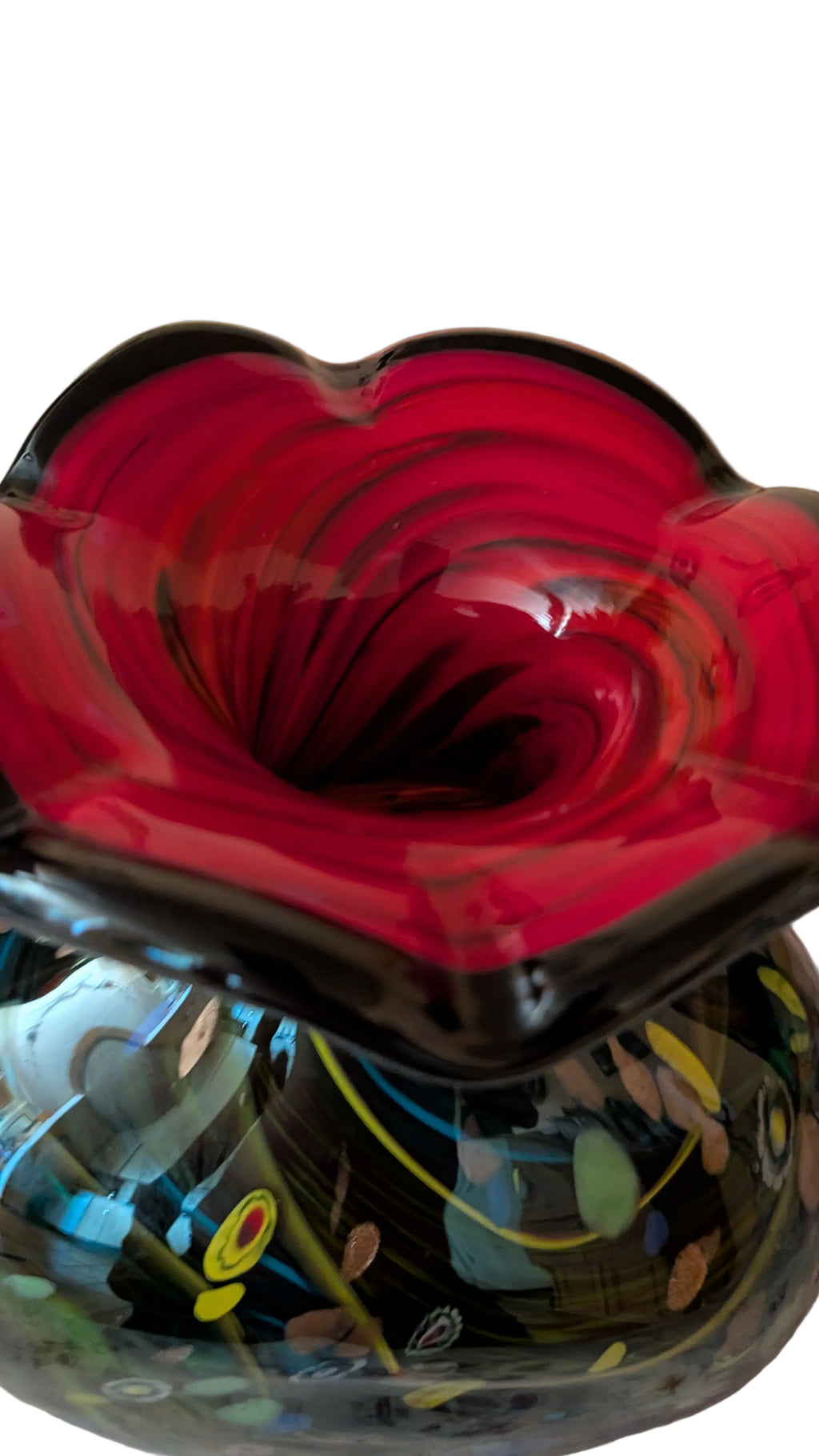 Grosse Murano-Vase – 45cm  Schwarz  Bunt Millelfiori -Vintage Murano Glas Italien